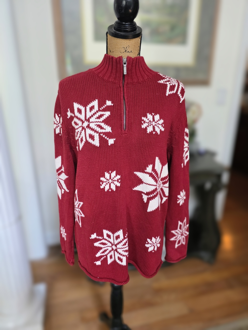 Vintage Jones New York Red Quarter Zip Snowflake Sweater (READ)